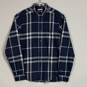 Burberry Brit Navy Nova Check Button Down Shirt Mens M 100% Cotton